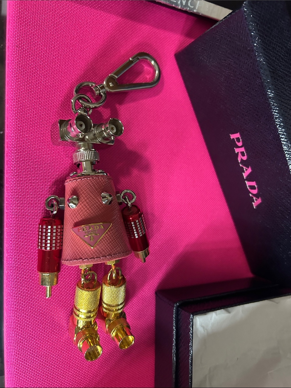 Prada Pink and Gold Robot Bag Charm